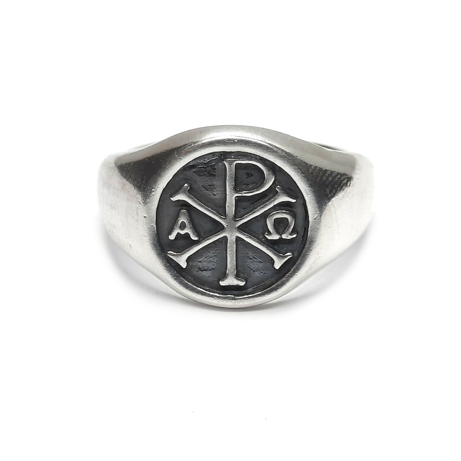 Genuine Sterling Silver Men Ring Chi Rho Alpha Omega Solid Stamped 925 Handmade