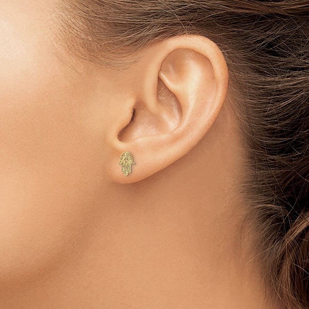 8.7mm 14K Yellow Gold Hamsa Post Earrings