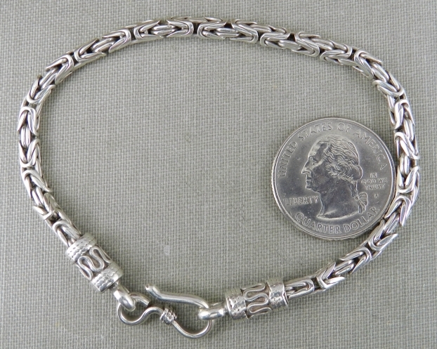 925 Sterling Silver Byzantine Link Bracelet with Hook Clasp 8.25″