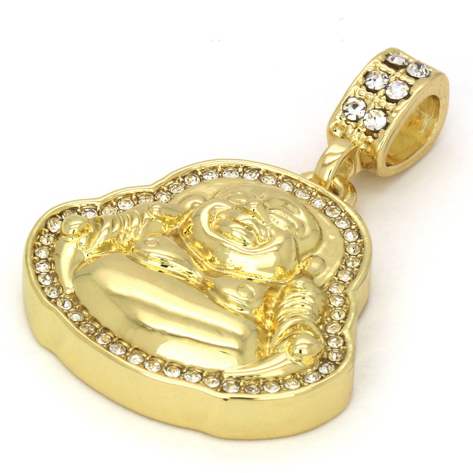Men 14k Gold Plated Buddha Pendant Cubic-Zirconia 24″ Rope & 30″ Cuban Chain