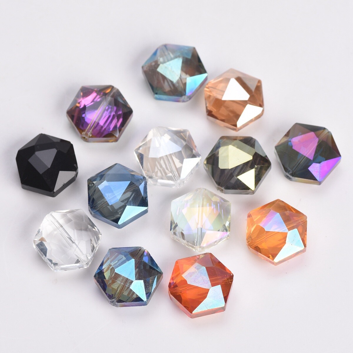 10pcs Hexagon 12mm 16mm 20mm 22mm Faceted Crystal Glass Loose Beads DIY Jewelry