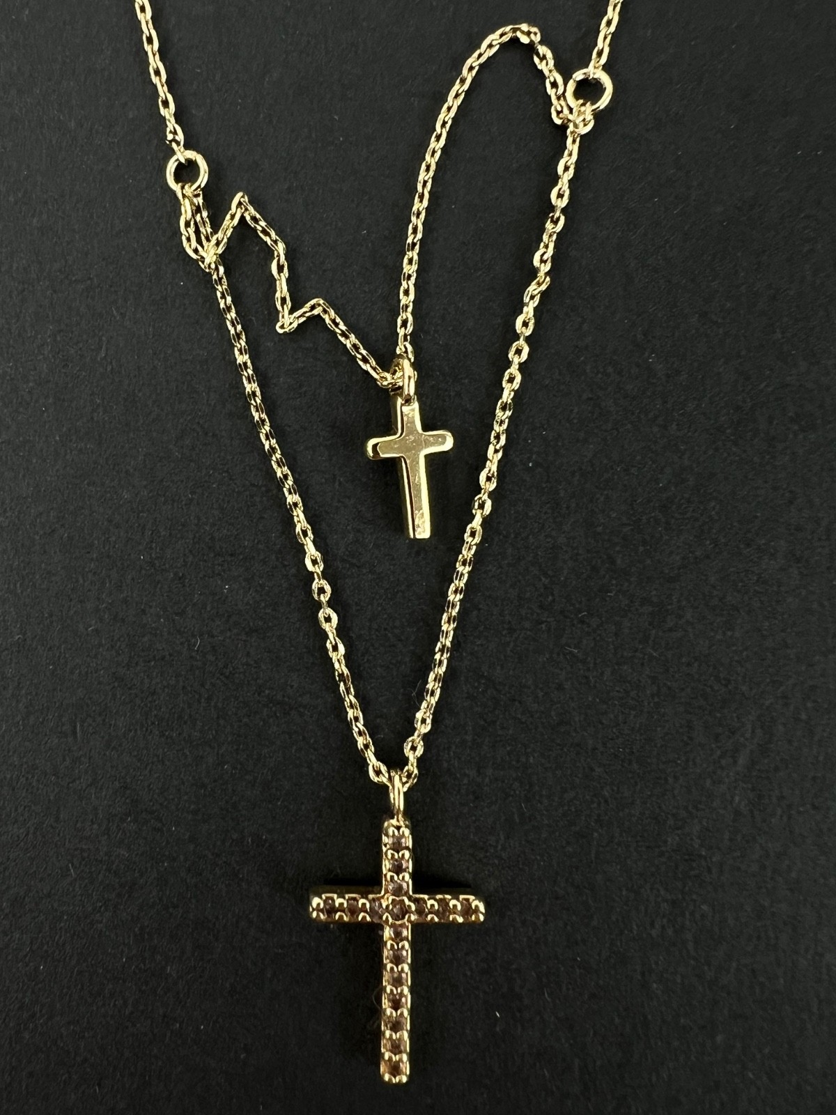 Fashion 3 Necklaces Lot Chains Gold Tone 3 Crosses 1 Bar Pendant Layering Set
