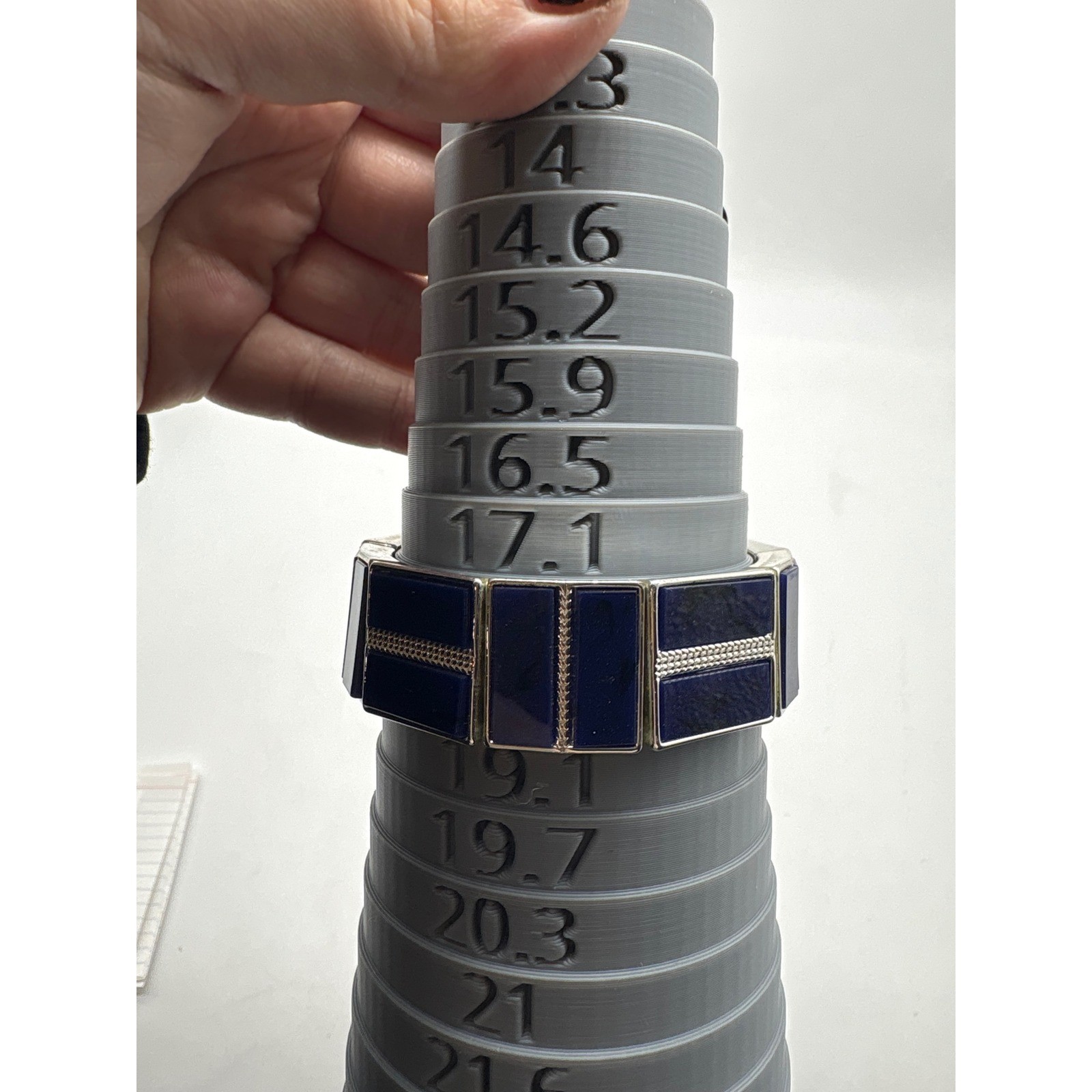 Vintage Silver Tone Cobalt Blue Black Geometric Stretch Statement Bracelet