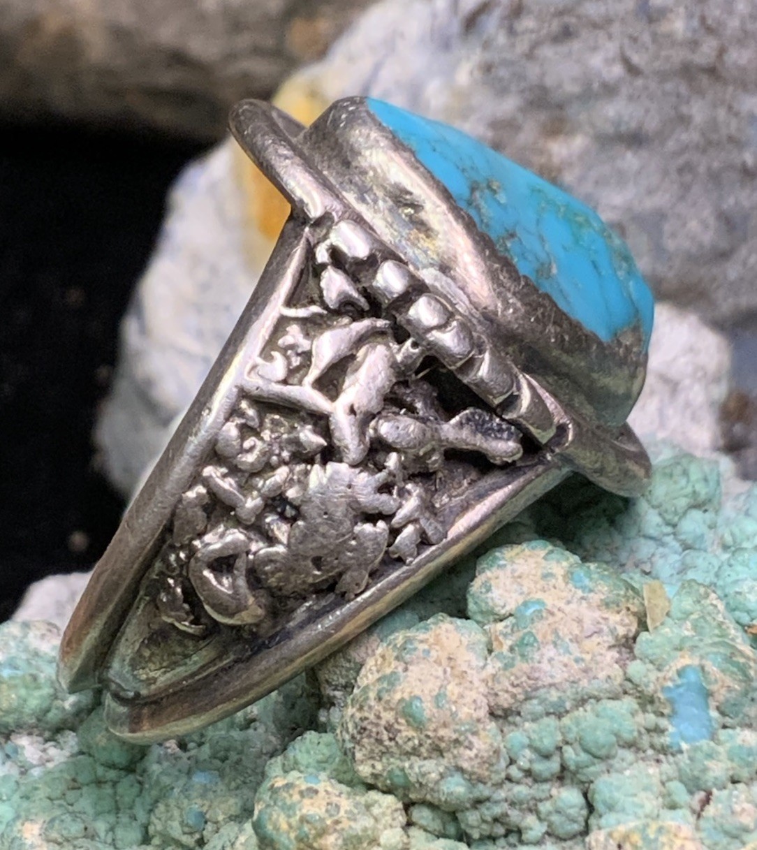 Native American Navajo “Will Denetdale” Sterling Silver & Turquoise Ring, 10.7g
