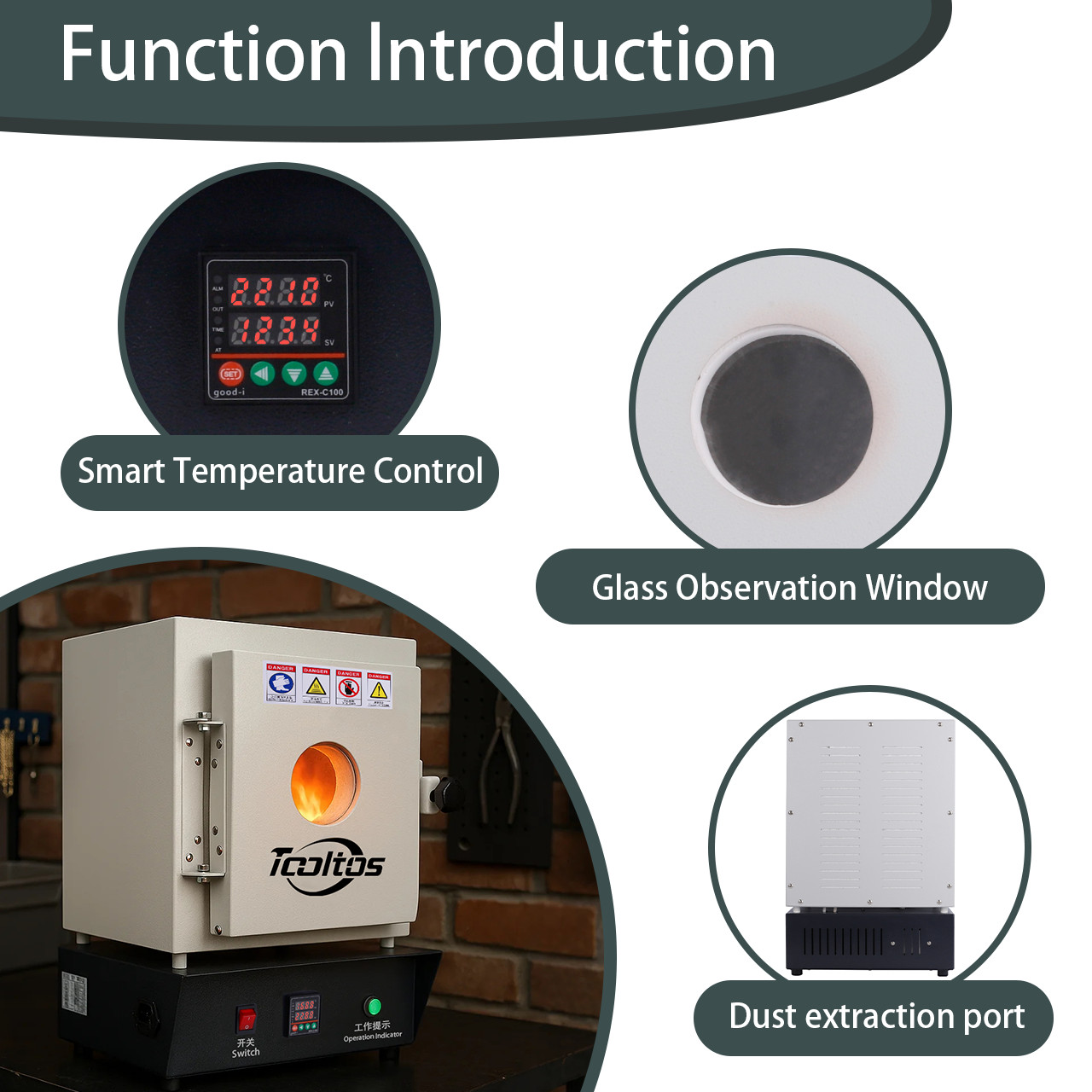 TOOLTOS Dual-Layer Burnout Furnace for Jewelry Casting with Observation Window