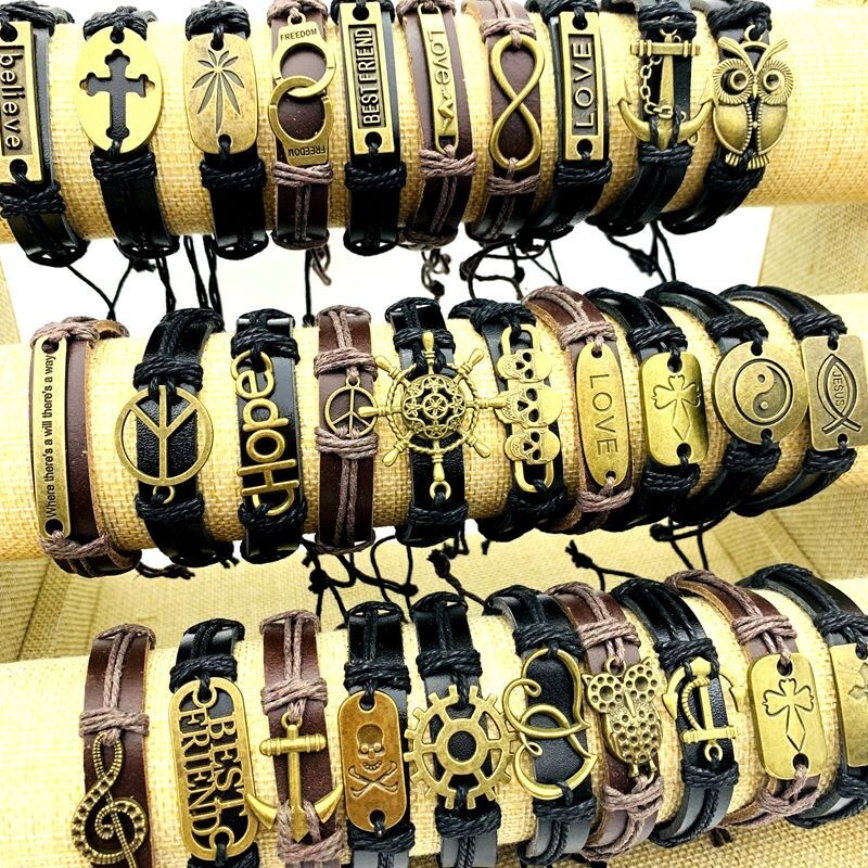 30pcs Cuff Bracelets Copper Alloy Leather Handmade Fashion Jewelry Wholesale