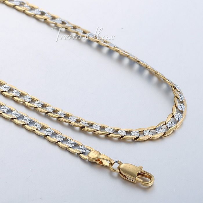 4mm Hammer Curb Cuban Chain Yellow&White Gold Filled Necklace Bracelet Mens Gift