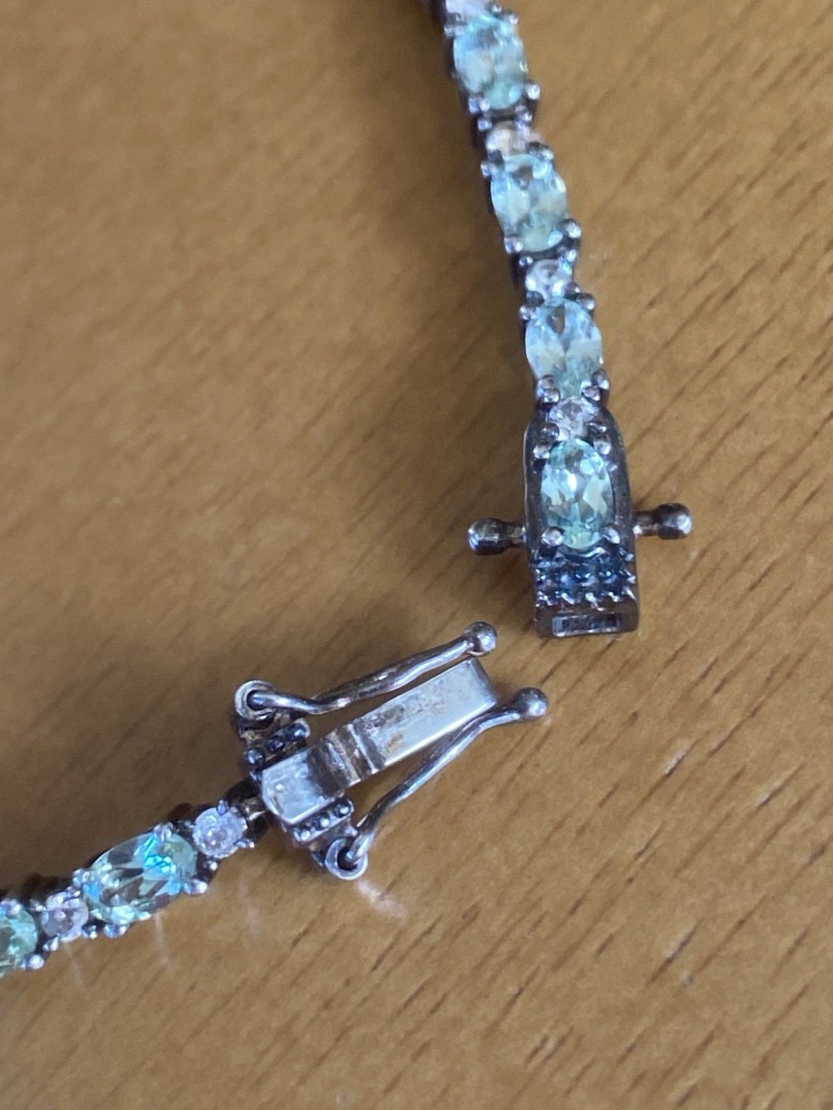 D’Joy Premium Natural Green Apatite White Zircon Tennis Bracelet Sterling Silver