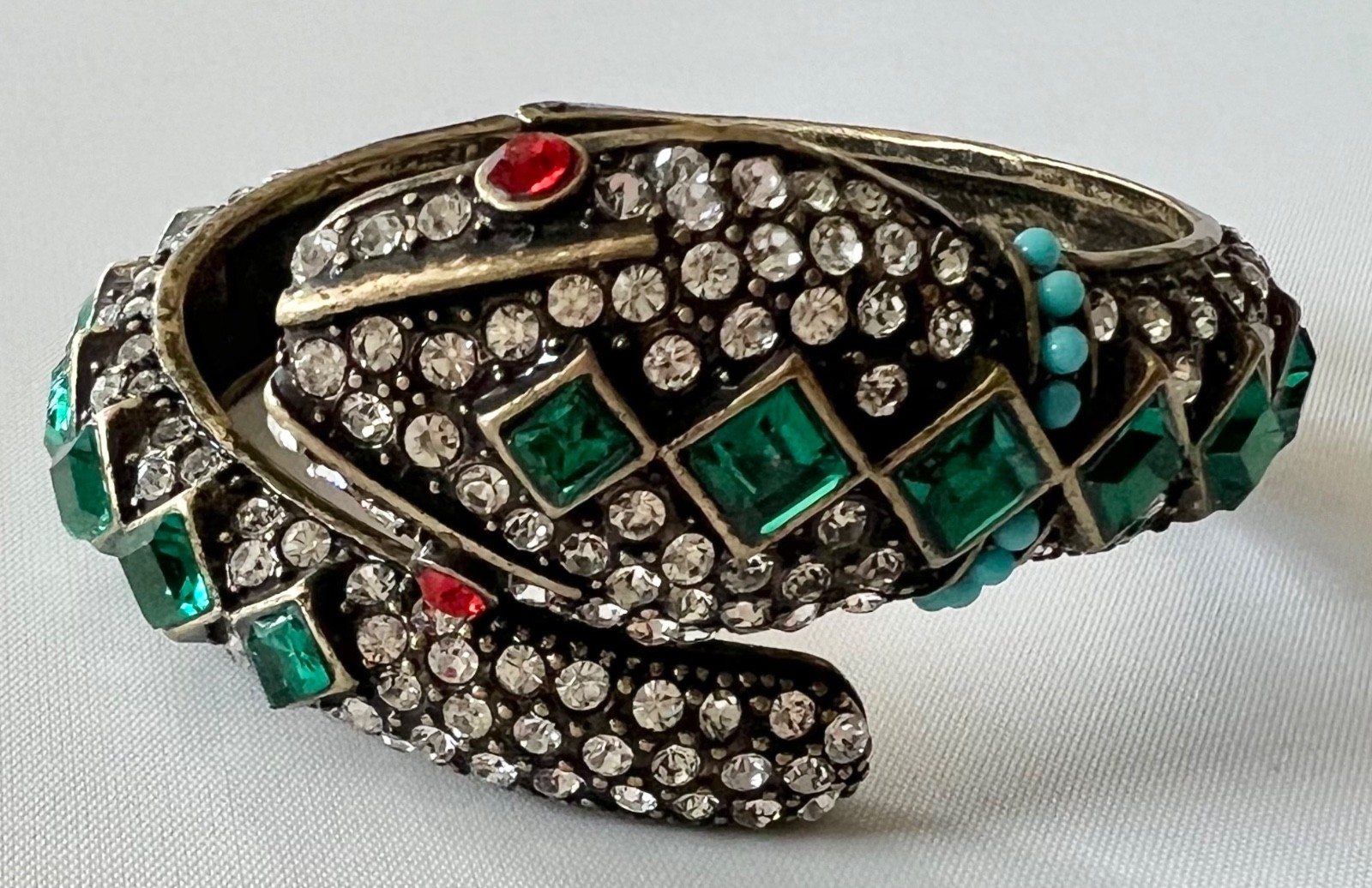 KJL SNAKE Bracelet Kenneth Jay Lane Emerald Ruby Crystal Victorian Egyptian Rev.
