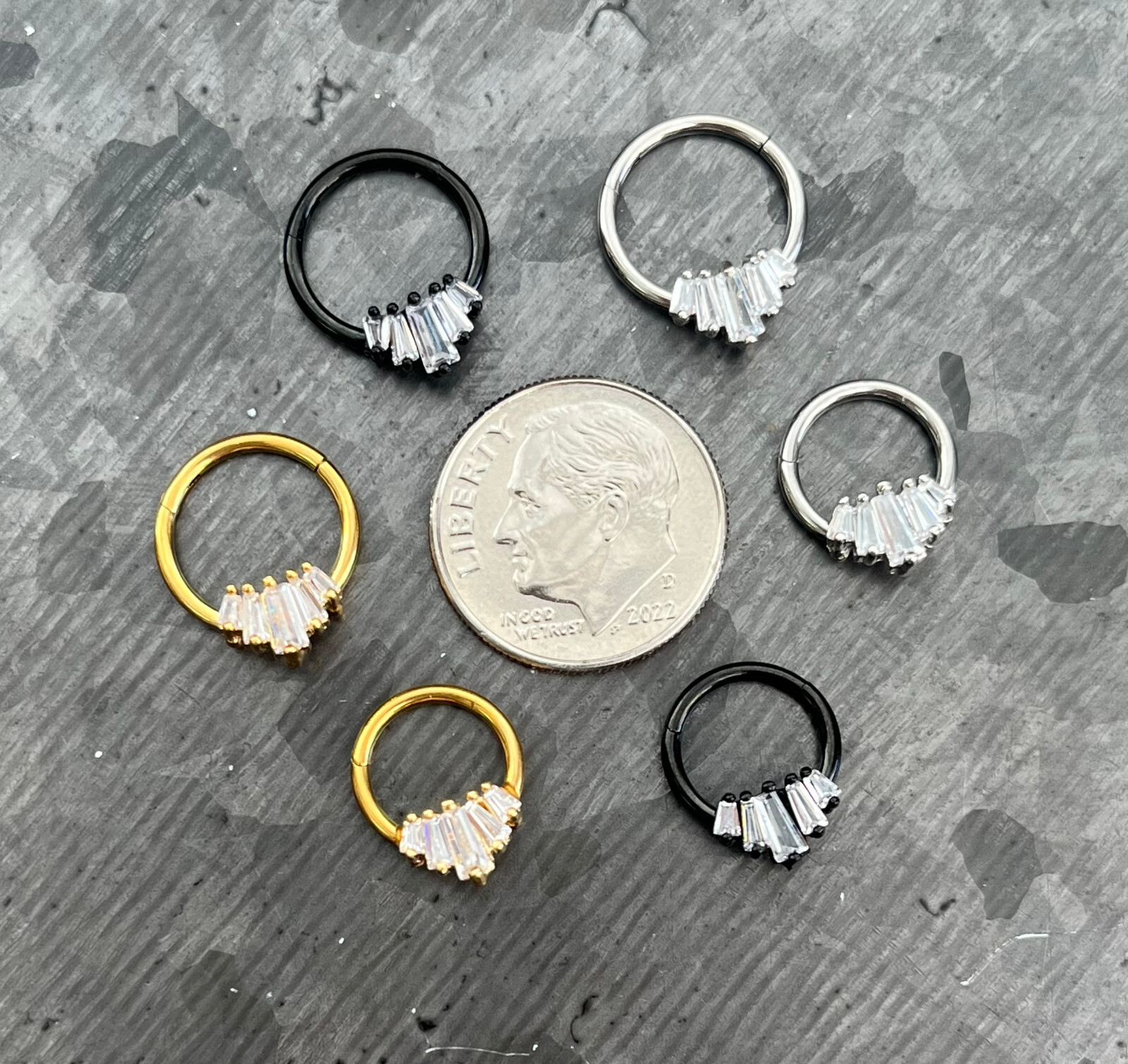 1pc Five Baguette Gems Fan Hinged Segment Ring 16g Septum Helix Ear Cartilage
