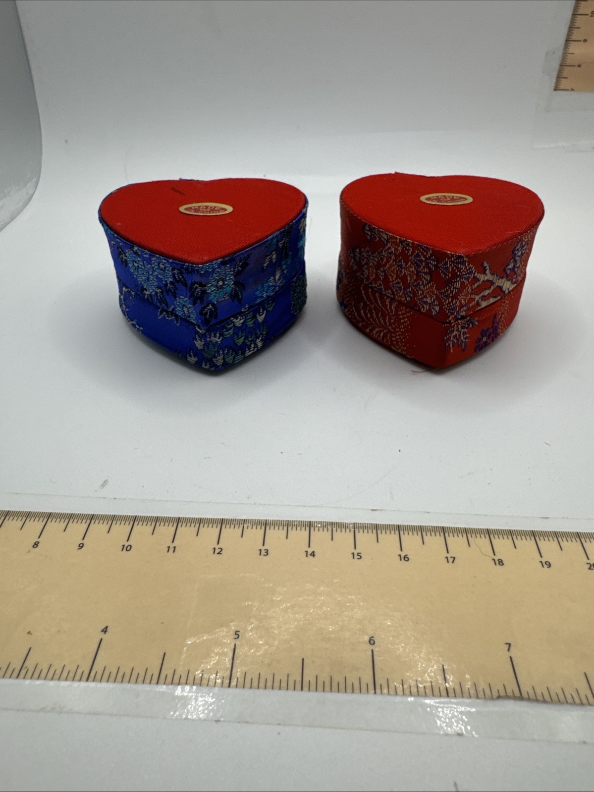 Set Of 2 Asian Ring Jewelry Box Compact Fabric Floral Portable – Heart Shaped