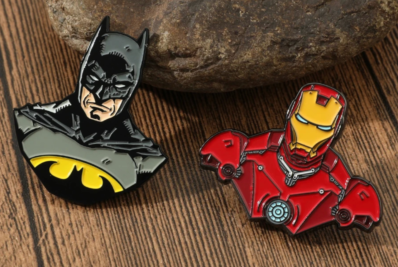 Jumbo BATMAN and IRONMAN Enamel Pins ✩ THE AVENGERS Marvel DC Comic Book Merch!