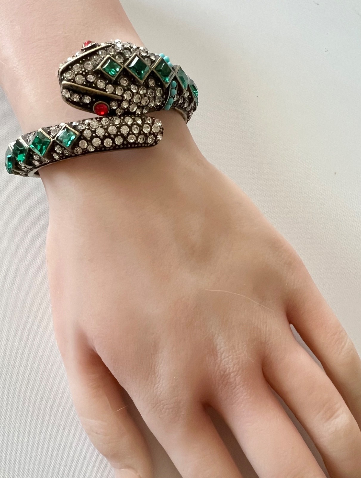 KJL SNAKE Bracelet Kenneth Jay Lane Emerald Ruby Crystal Victorian Egyptian Rev.