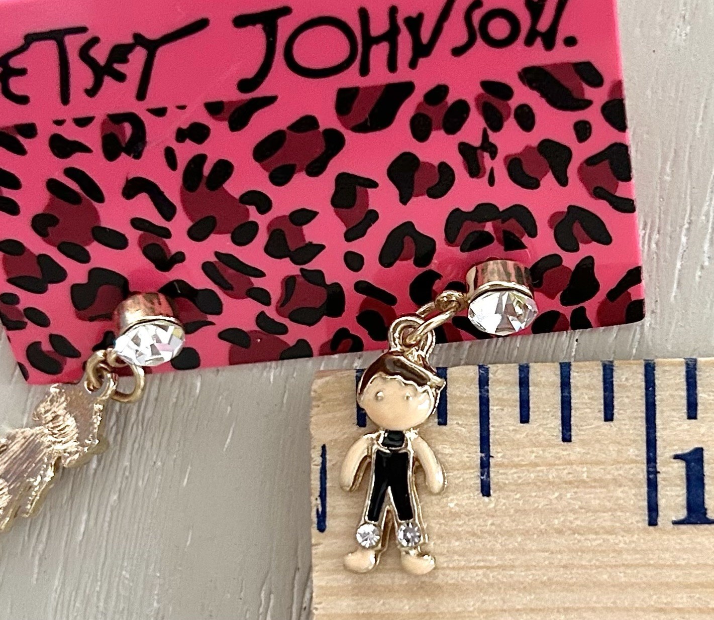 Betsey Johnson DARLING Red Blue Enamel Crystal Boy Girl Dangle Earrings NWT