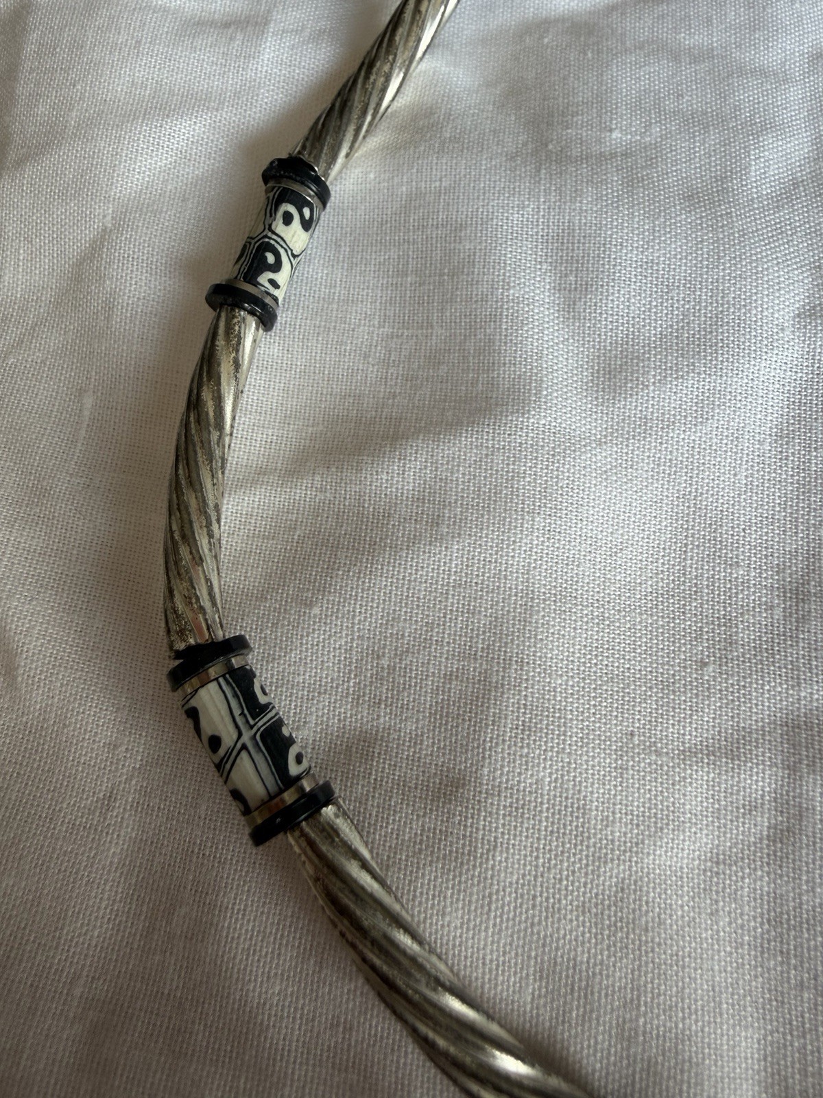 Y2K Yin And Yang Silver-Tone And Bead Necklace 413