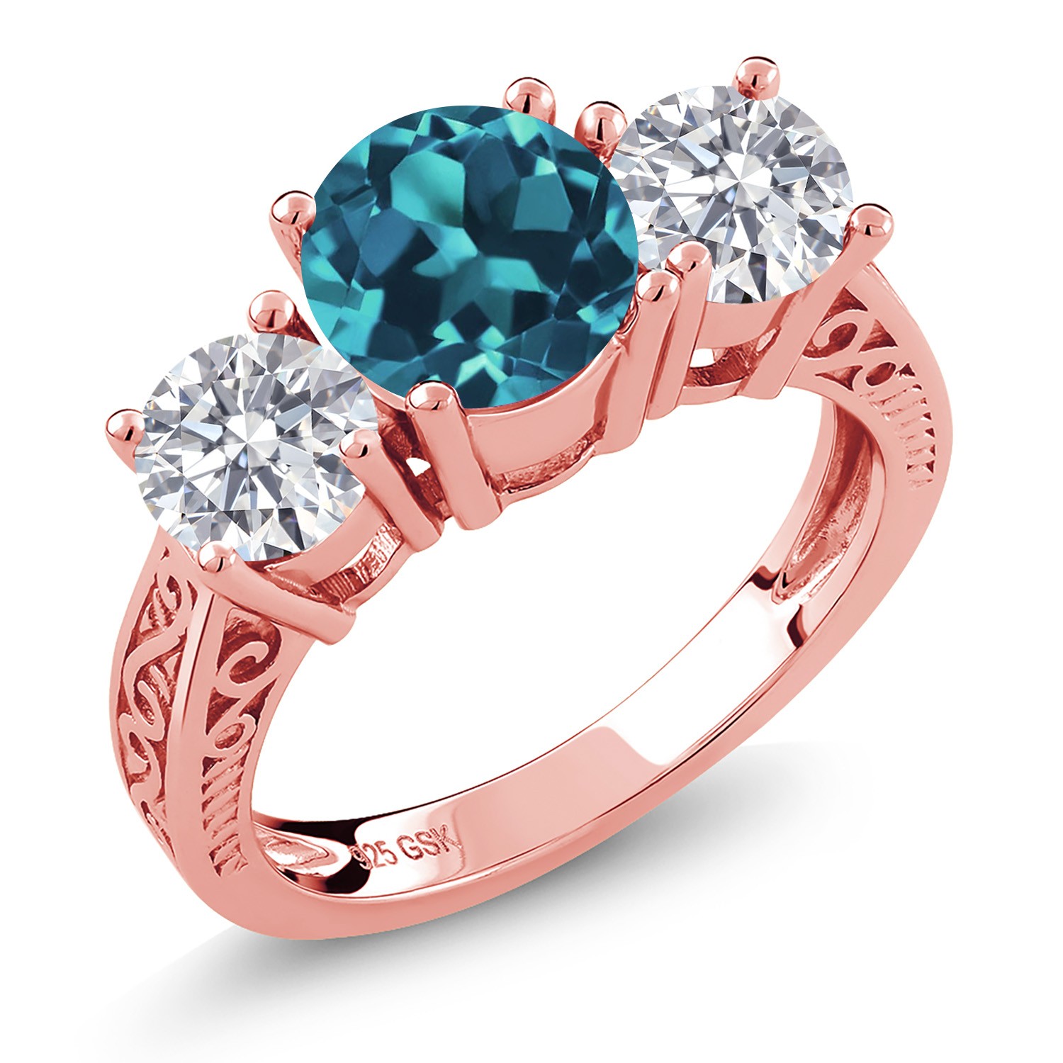 18K Rose Gold Plated Silver London Blue Topaz and Lab Grown Diamond Engagement
