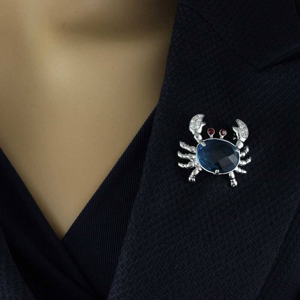 Blue Stone Crab with Red Eyes Brooch Pin – PRA323A