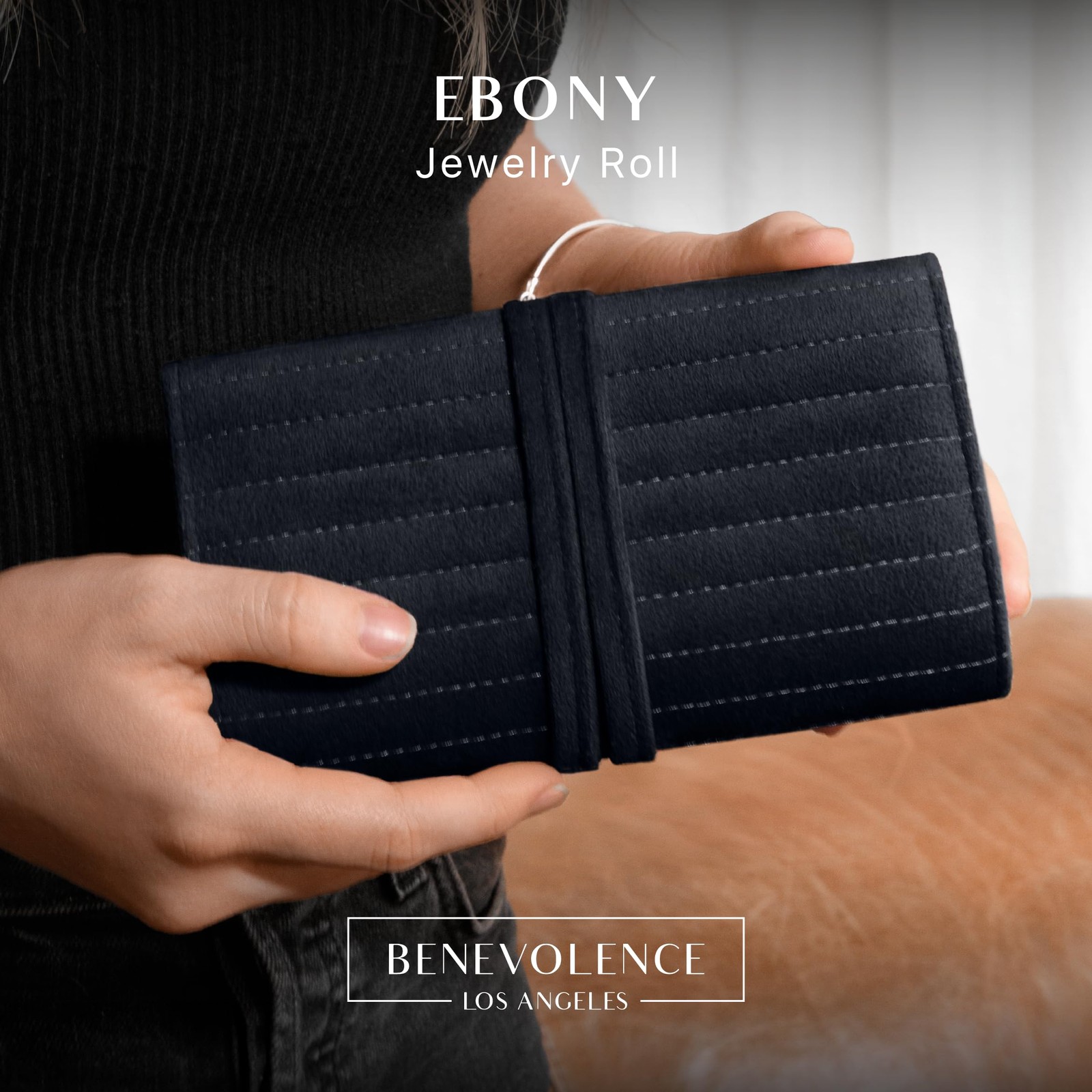 Benevolence LA Travel Jewelry Roll Organizer | Velvet Case for Ebony