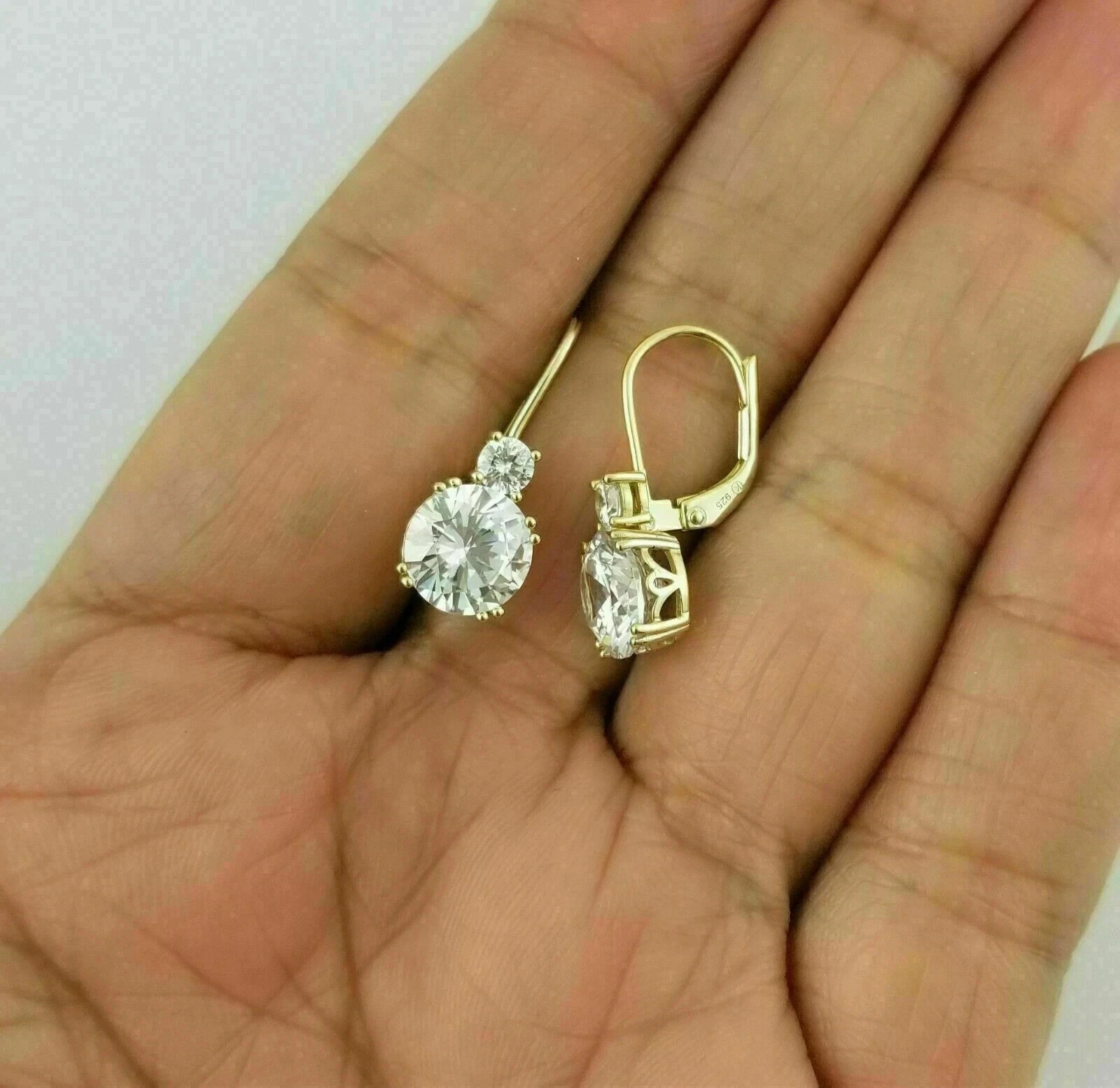 2.00Ct Round Cut Diamond Solitaire Drop & Dangle Earrings 14k Yellow Gold Finish