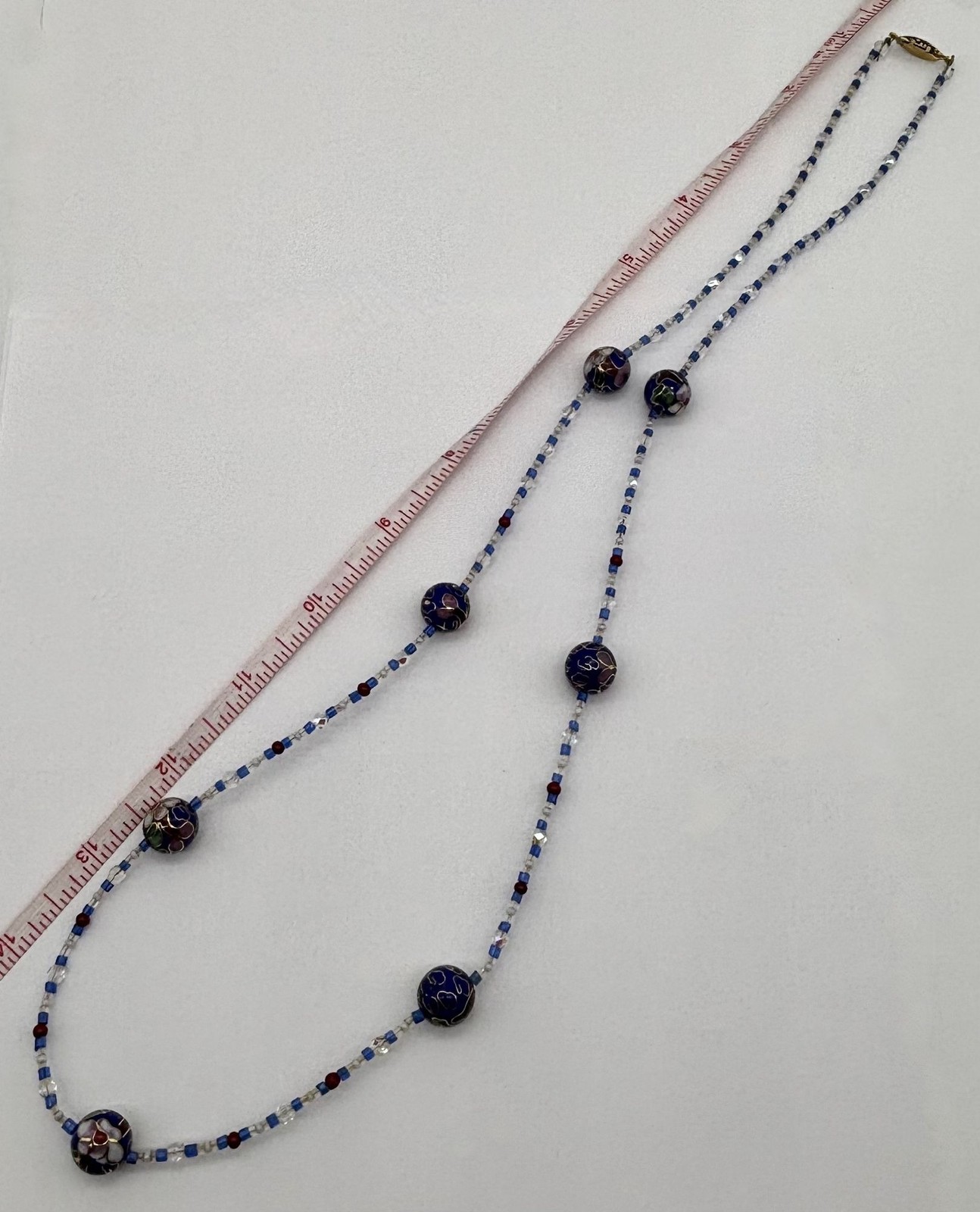 Vintage Cloisonne Beaded Long Necklace Blue Green Red Gold Unbranded 30 Inches L