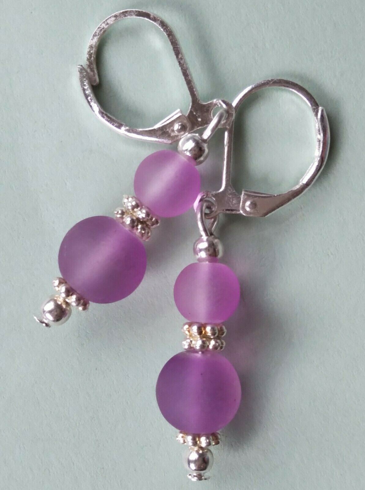 Lavender BEACH SEA GLASS drop earring SP HANDCRAFTED
