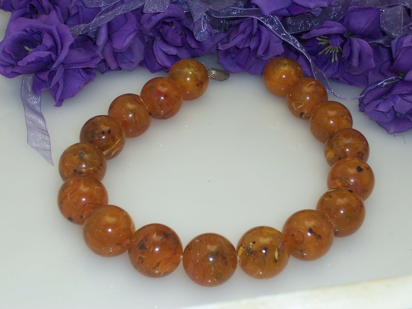 Vintage 17″ Big 24.7 mm Amber Bead Necklace 153 Grams Broken Clasp