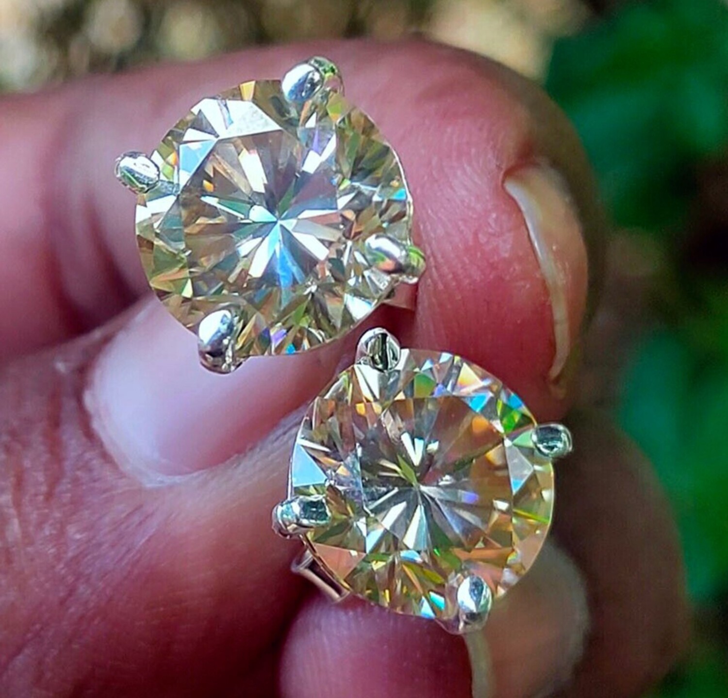 9Ct Champagne Round Moissanite Stud Earrings 14K Gold Vermeil Gift for Her