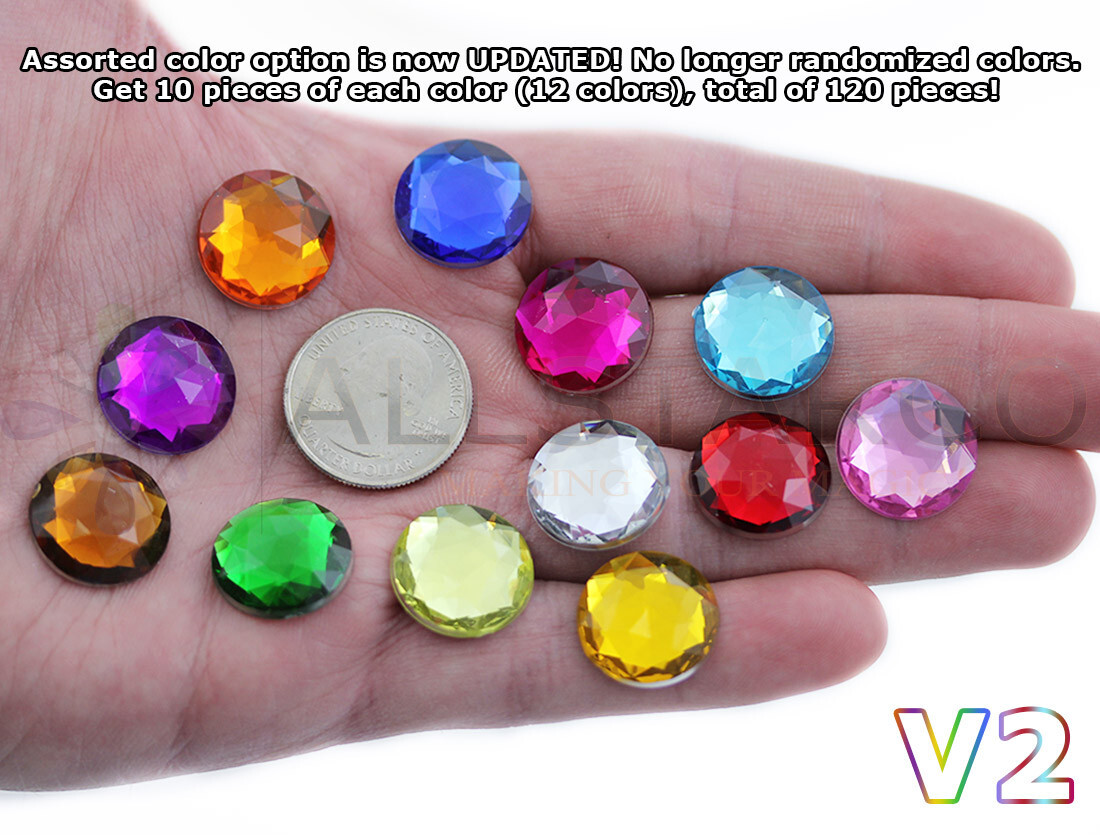 18mm Assorted 12 Colors Flat Back Acrylic Round Gems Rhinestones – 120 Pieces
