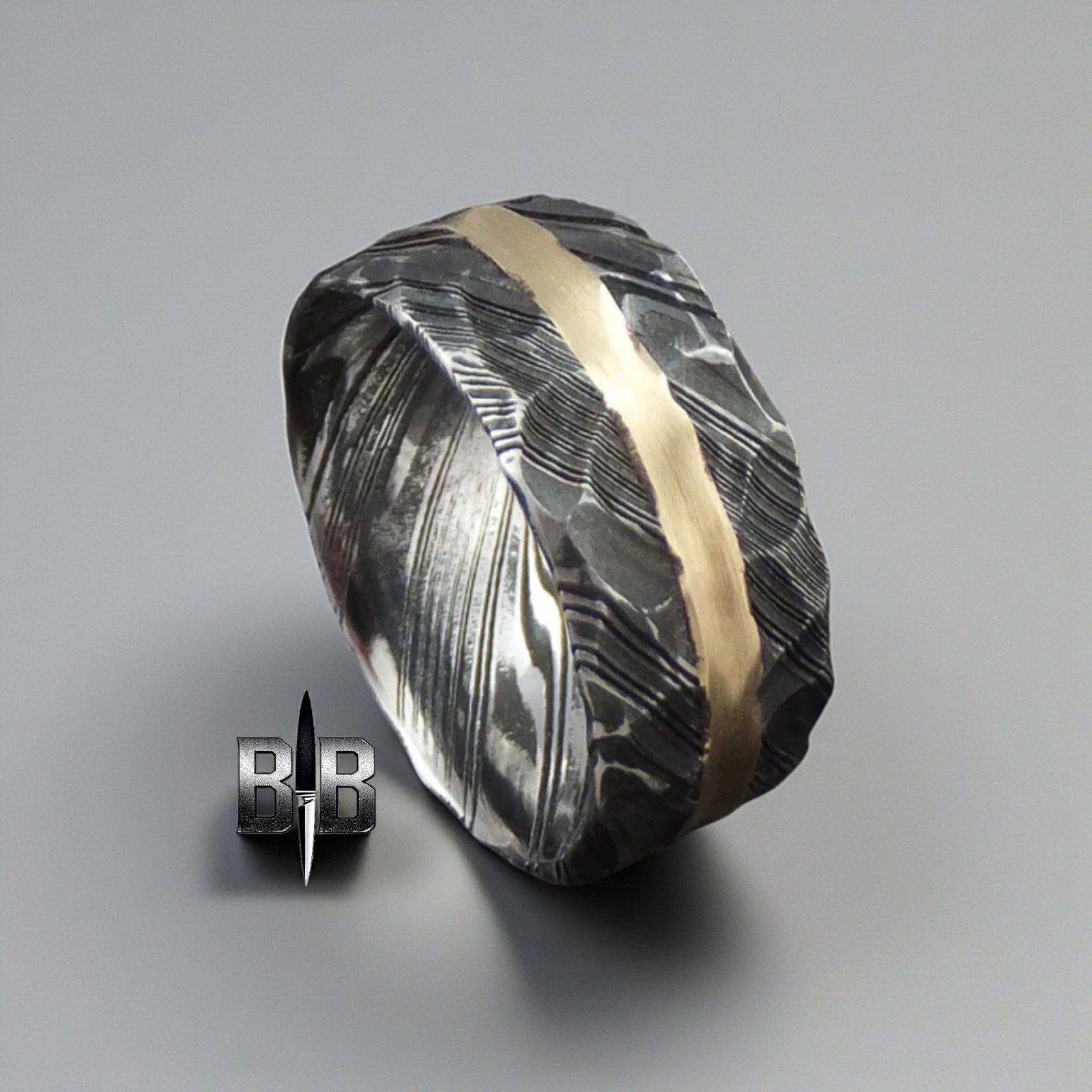 ✅ Genuine Custom Made Full Damascus Steel Wedding Band for men Dome 8mm wide
