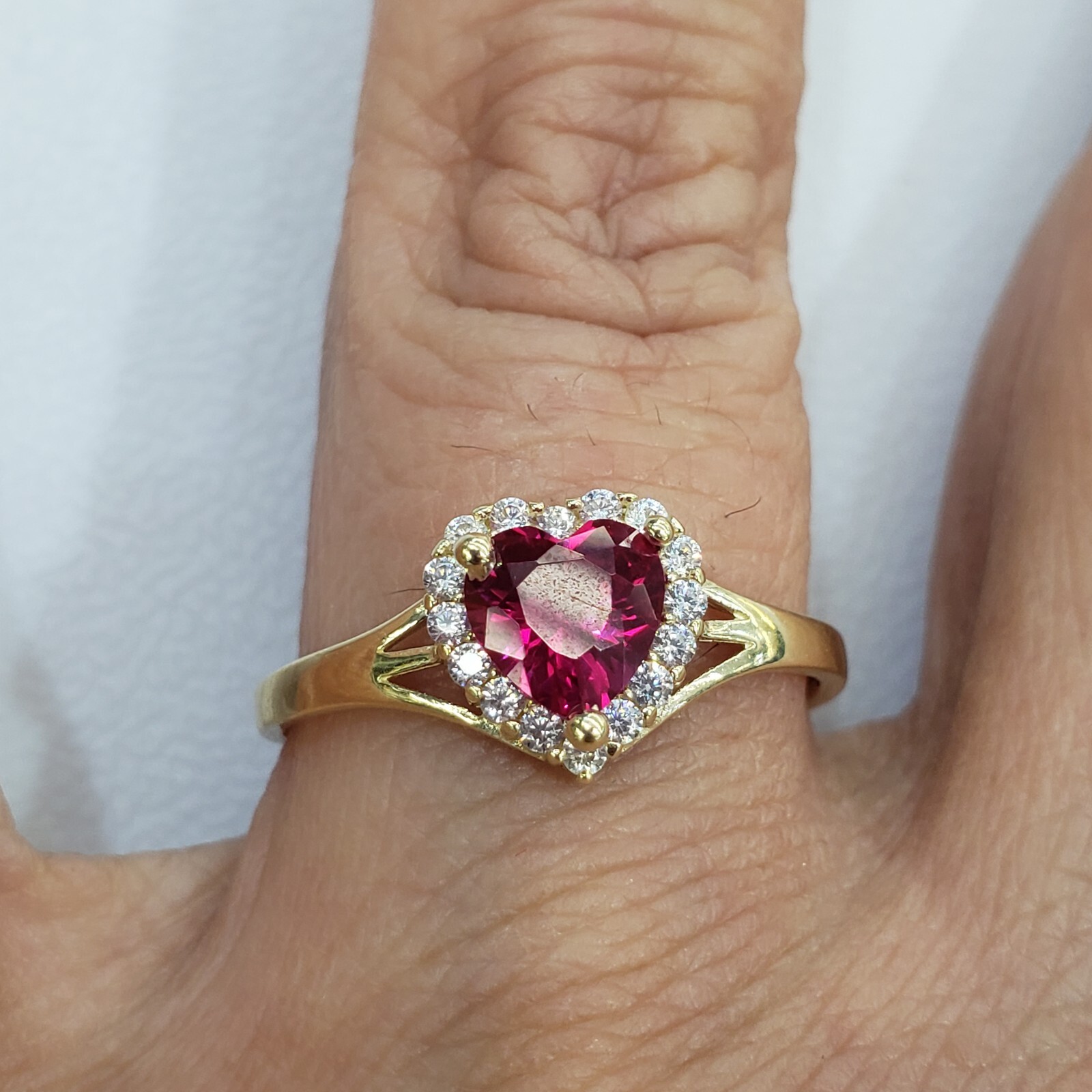 Solid 14k gold Purple Red Pink Blue Green Heart Ring Love Valentine
