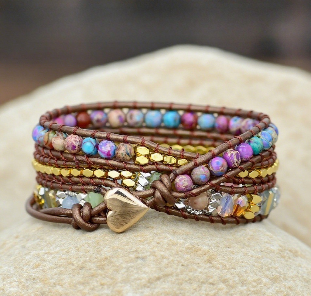 Sea Sediment Bohemian Colorful Boho Handmade Wrap Healing Yoga 3 Strand Bracelet