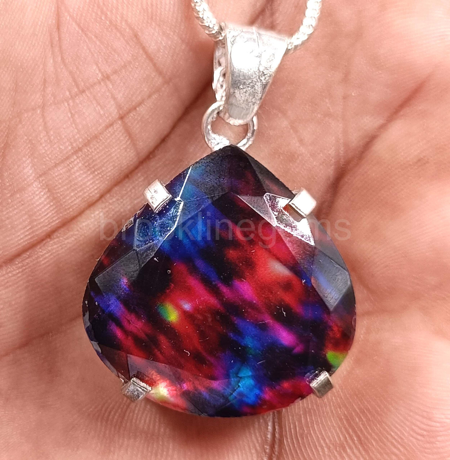 74.65 Ct Pear Natural Ammolite Doublet 925 Silver Pendant EGL Gemstone 5AOR