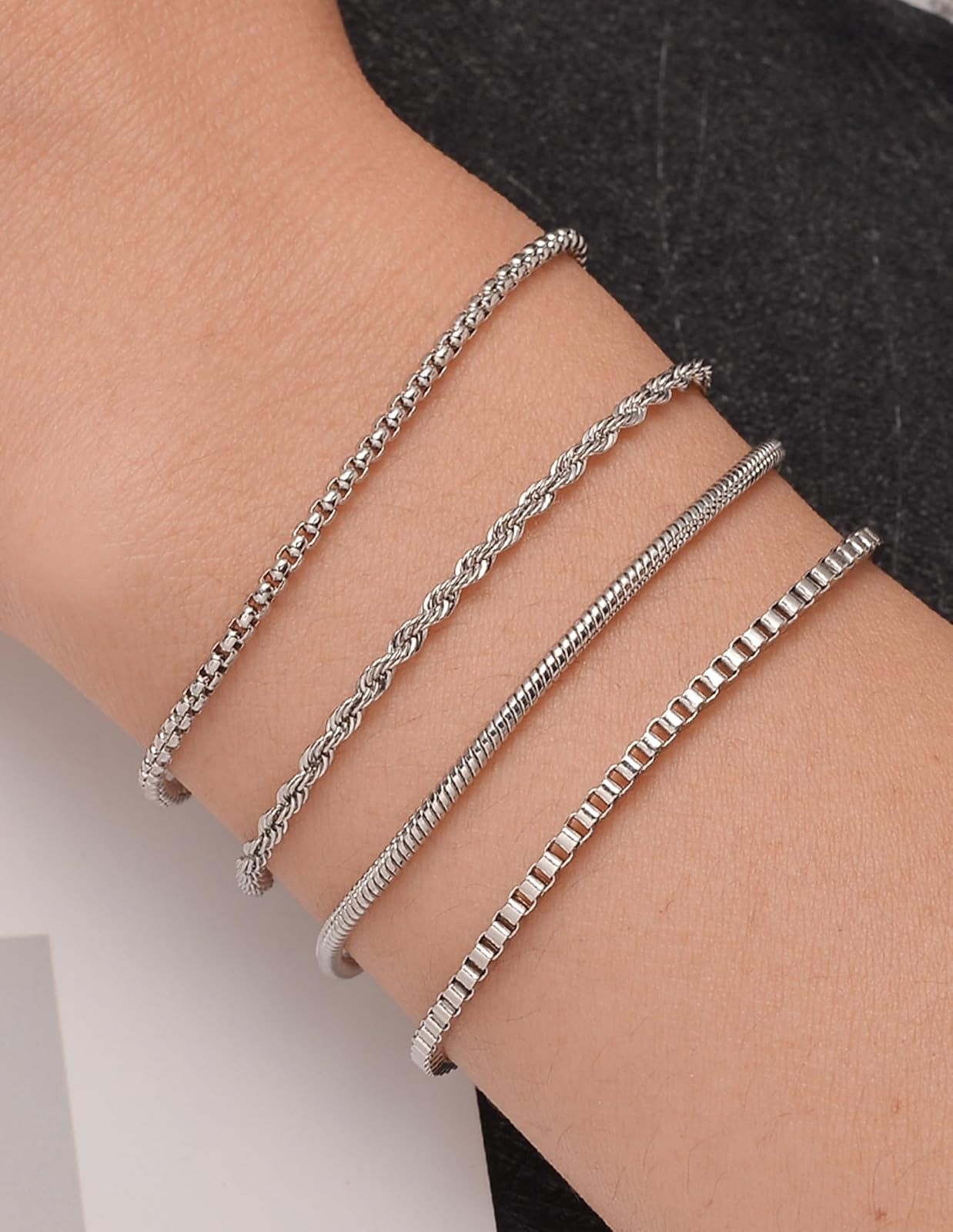 6Pcs Stainless Steel Chain Bracelets Set for Men Women Adjustable