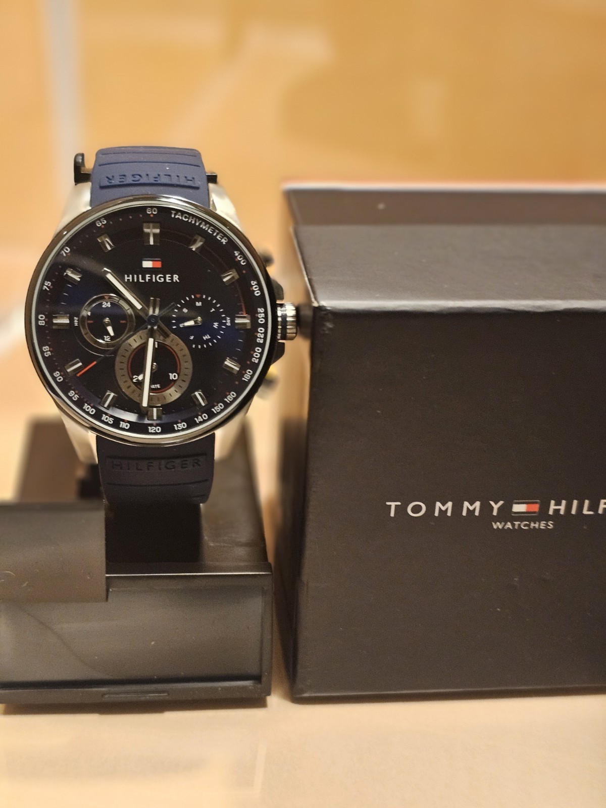 Tommy Hilfiger Men’s Analog Quartz Tachymeter Multi-Dial Blue Strap w/ Box