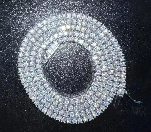 20 Ct Round Cut Lab-Created Diamond Men’s Tennis Necklace 14K White Gold Plated