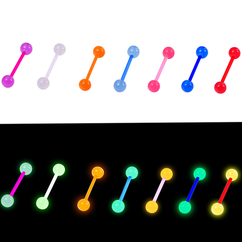 70PCS 14G Wholesale Acrylic Glow in the Dark Tongue Nipple Barbells Piercing Set