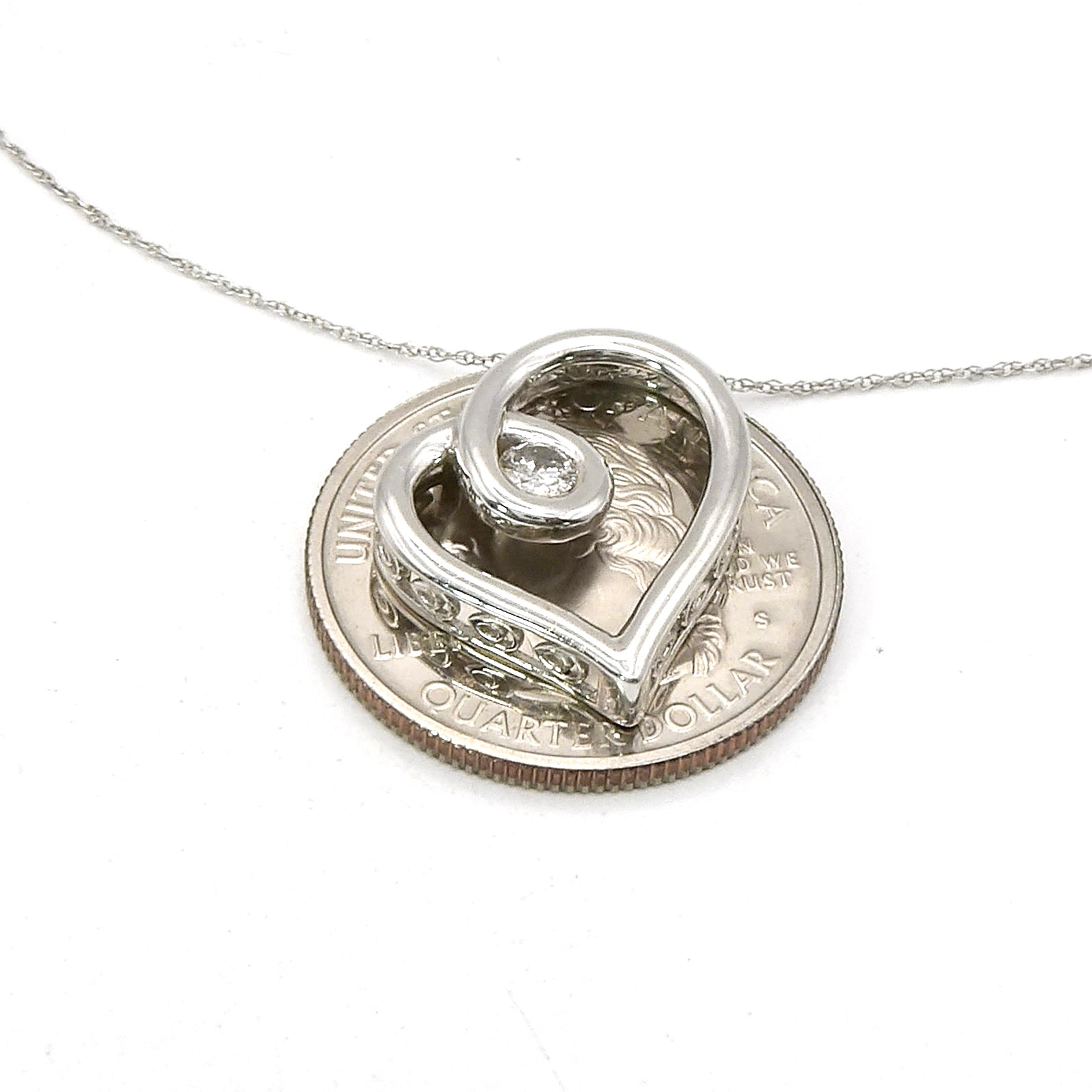Solid 10k Gold Natural Diamond Freeform Floating Open Heart Pendant Necklace 18″