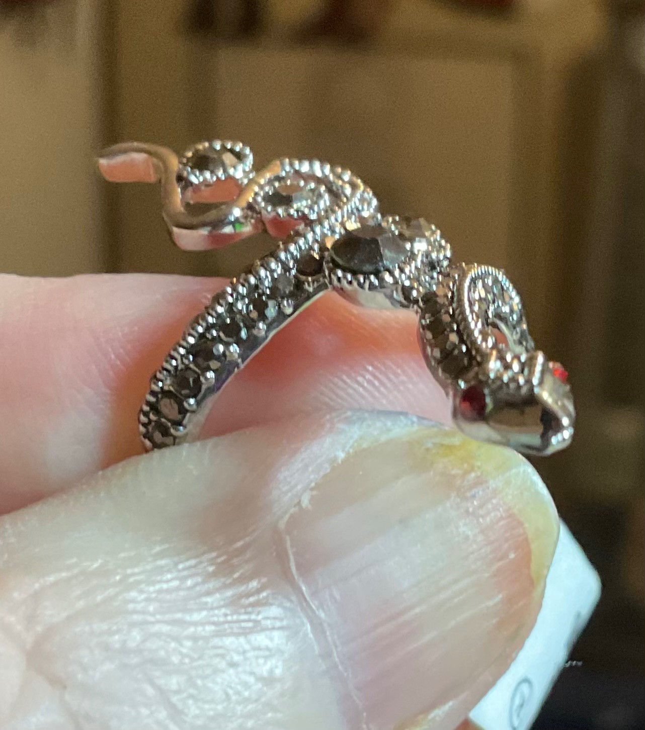 Full Finger Snake Marcasite Wrap Ring Black Onyx Size 5 NEW FREE GIFT BOX 🎁