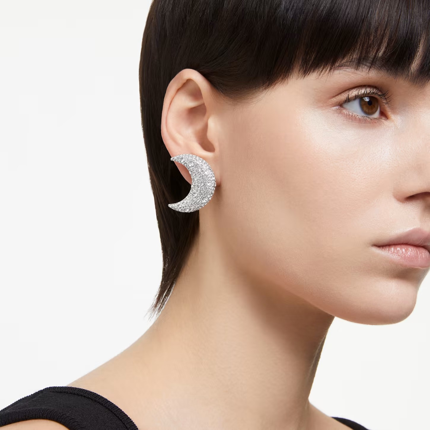 Swarovski Crystal Sublima Clip Earrings, Moon, White, Rhodium Plated 5666158