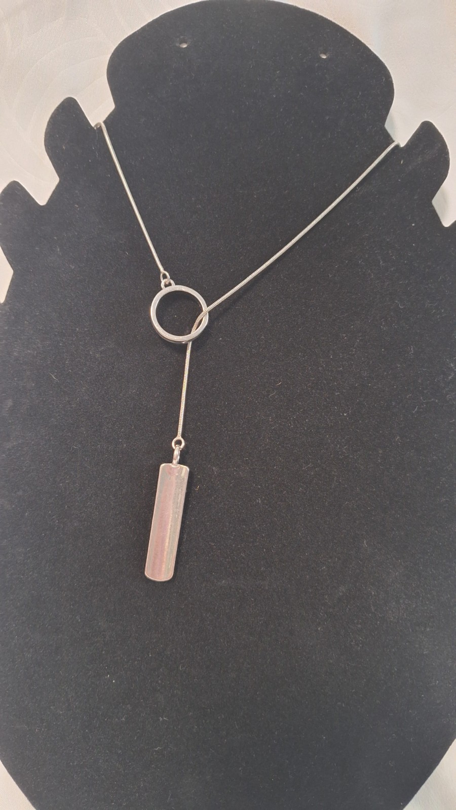 Silver Tone Lariat Y-Drop Round Ring Bar Pendant Cable Chain Necklace No Stone