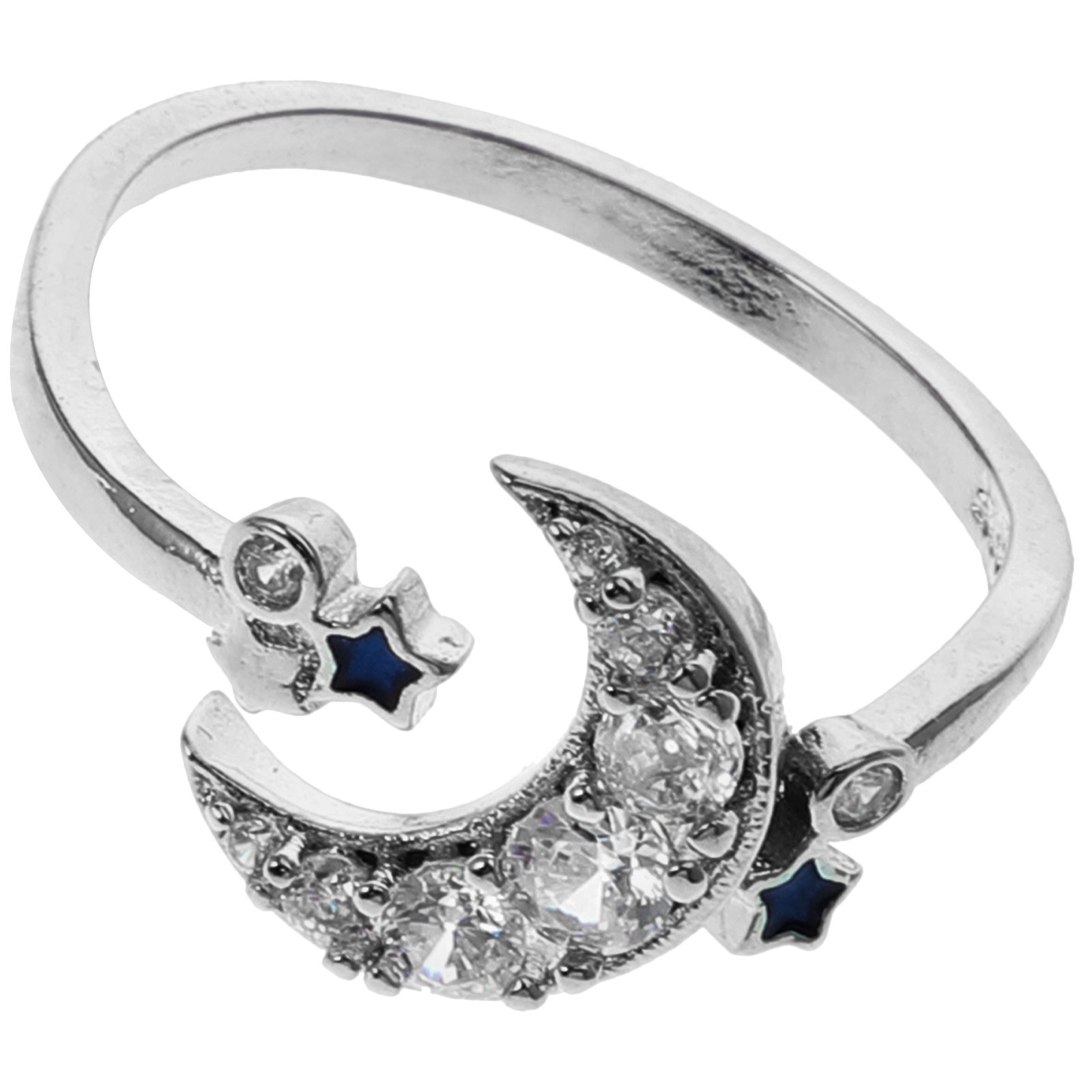 925 Sterling Silver Butterfly Bow Moon Star Zircon Adjustable Open Ring Women