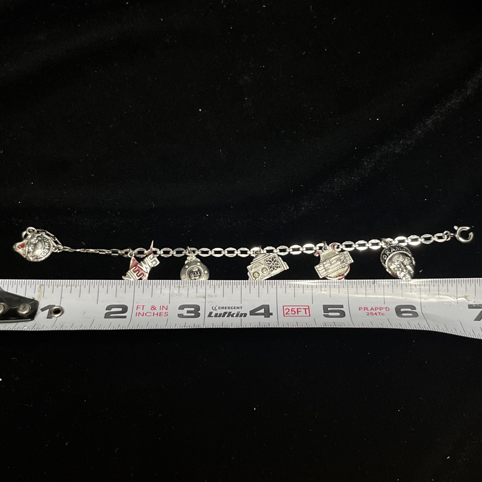 Silver Tone Drama Comedy Radio Music Themed Charm Bracelet Six Charms Vintage
