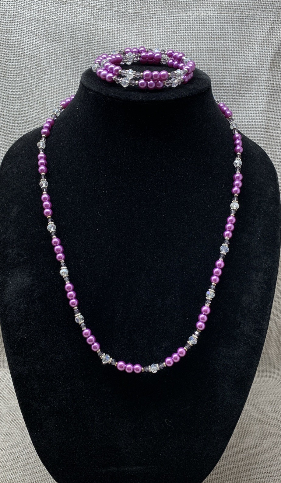 Handmade Necklace & Memory Wire Bracelet Lavender & Clear Smooth & Faceted Bead