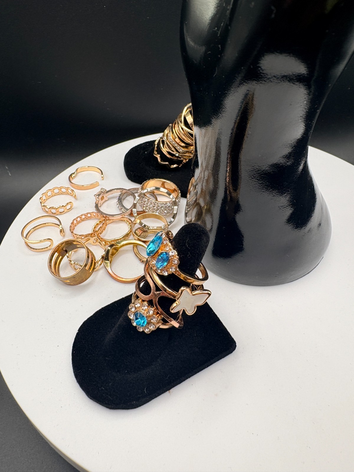 Gold Tone Fashion Ring Lot Rhinestone Statement Stack Midi Cocktail Various Size