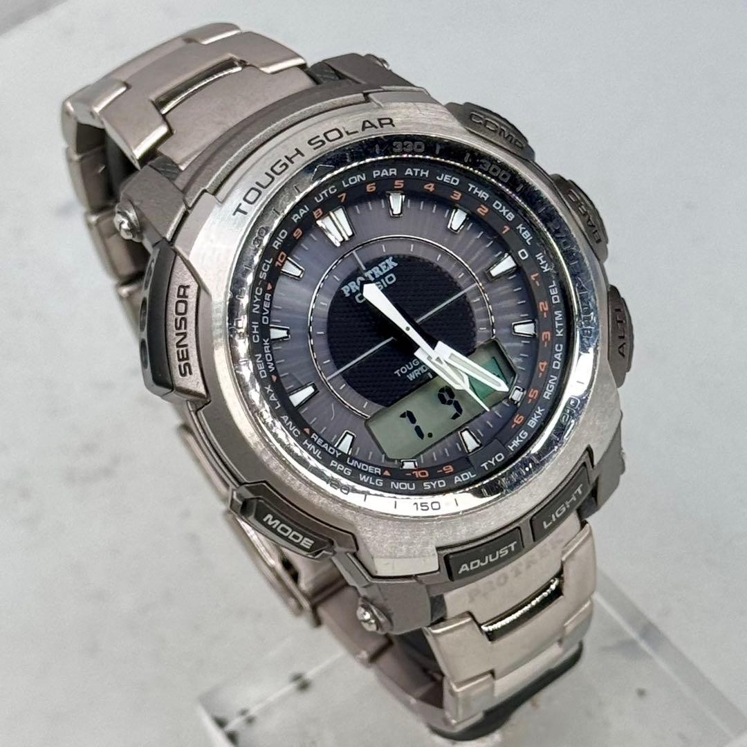 Excellent Condition PROTREK PRW 5100T Radio Solar Metal Band Silver