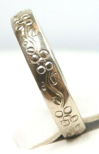 Antique Art Deco Art Carved 14K White Gold Wedding Band Ring Size 6 UK-L1/2