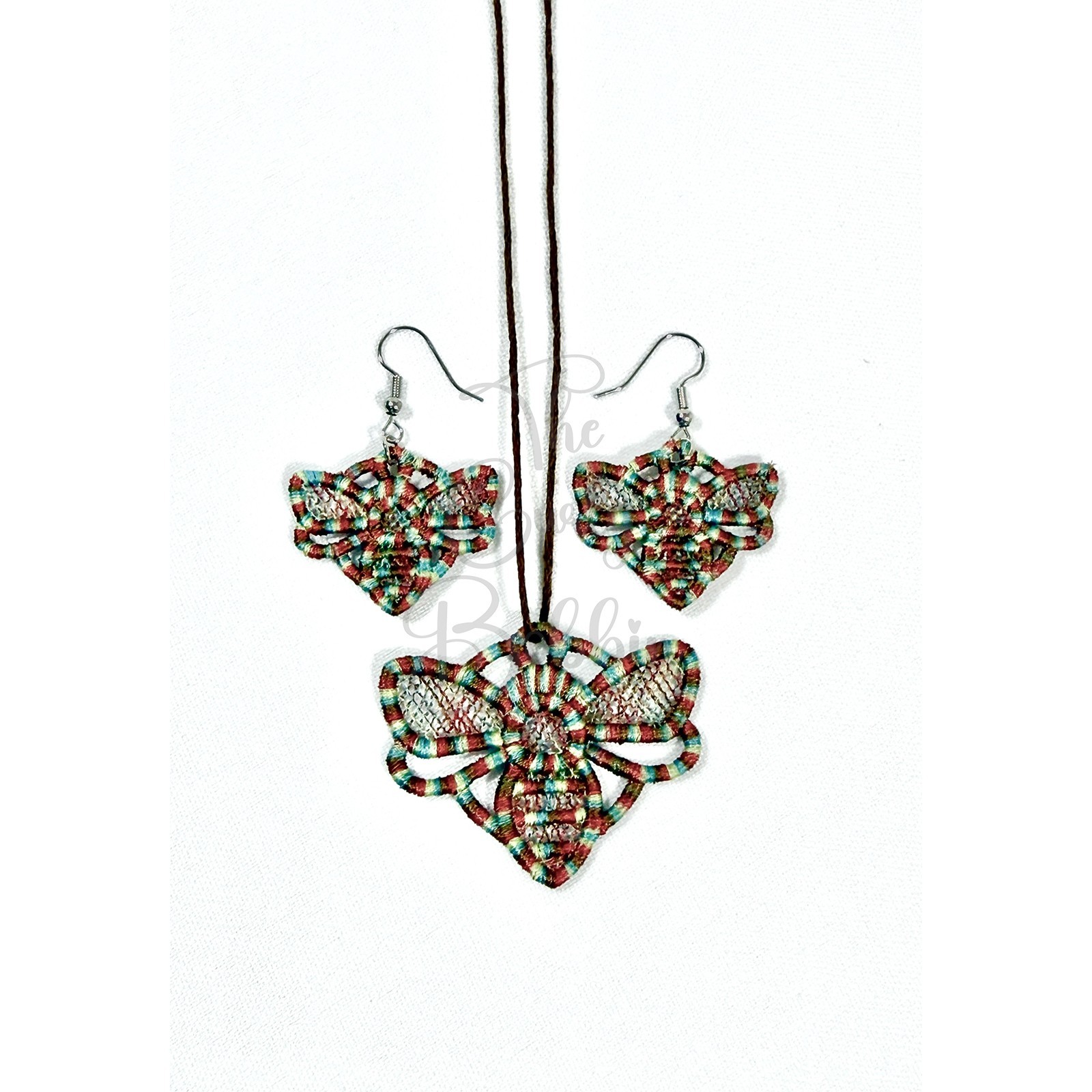 Embroidered Lace Bumblebee Silver Hook Earrings and Charm Birthday Bundle Gift