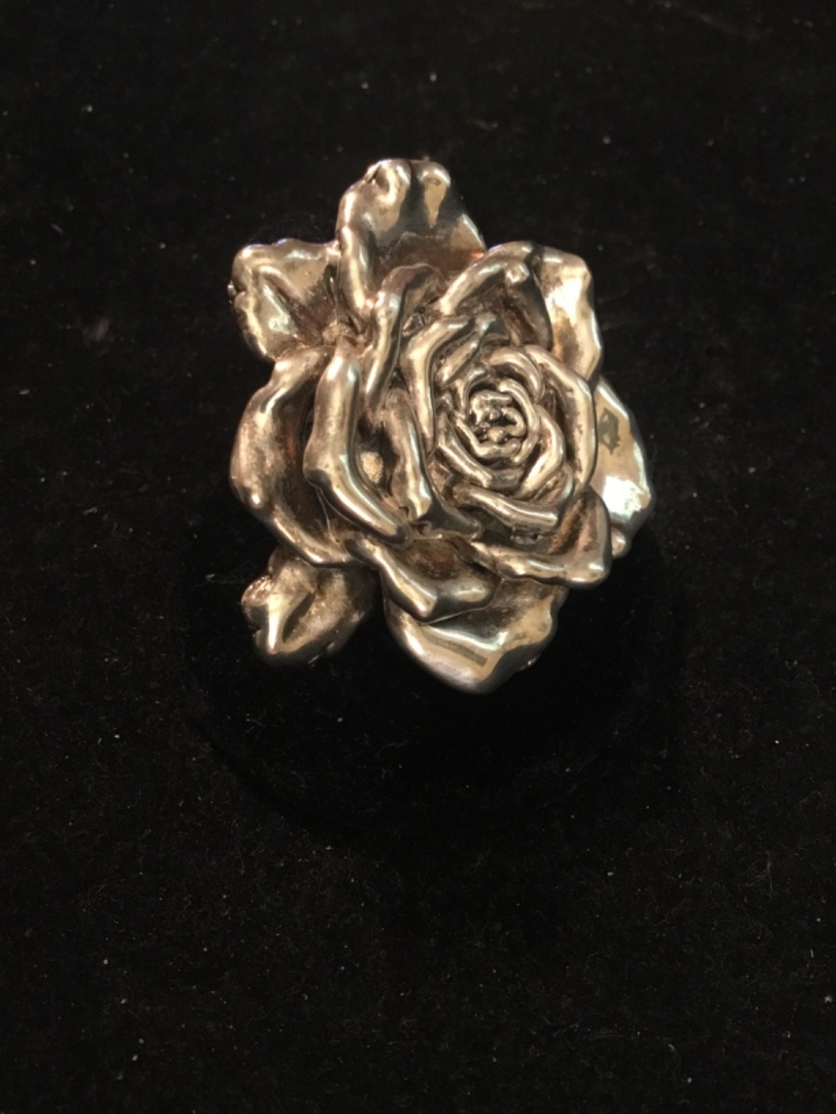 Large Signed ISRAEL Electroform Silver Tone Repousse Artisan Flower Ring-Size 6