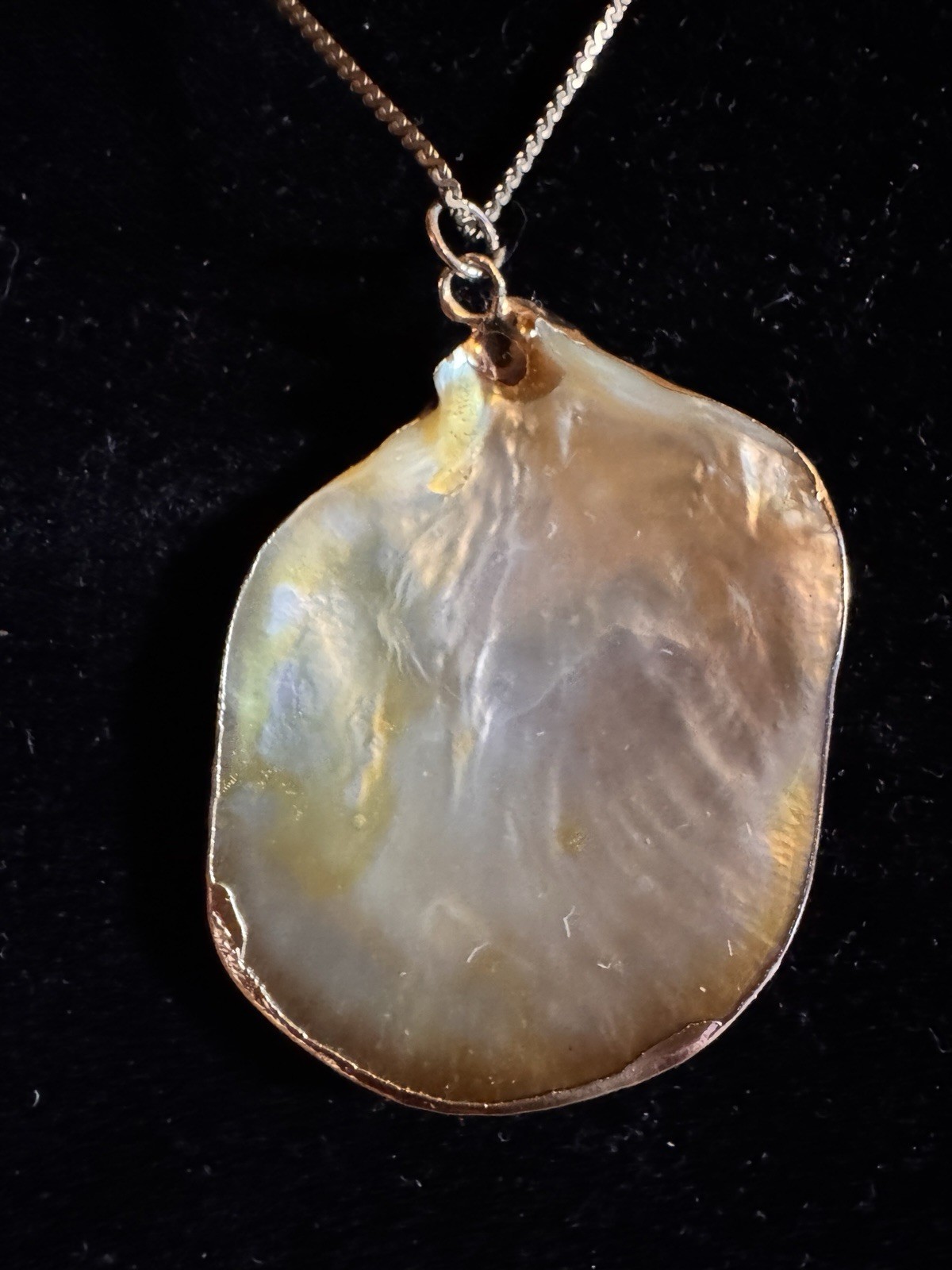 12k Gold Plated Rope Chain Necklace Beige Shell Pendant wrap with 10K gold