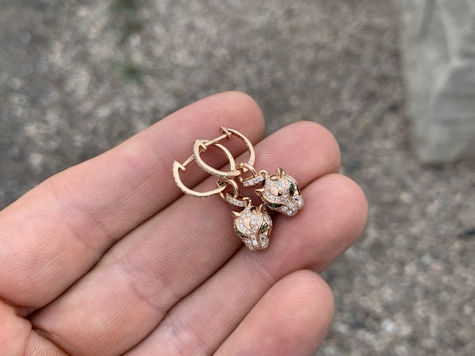 Effy 14K Rose Gold Panther Diamond Tsavorite Drop Dangle Earrings